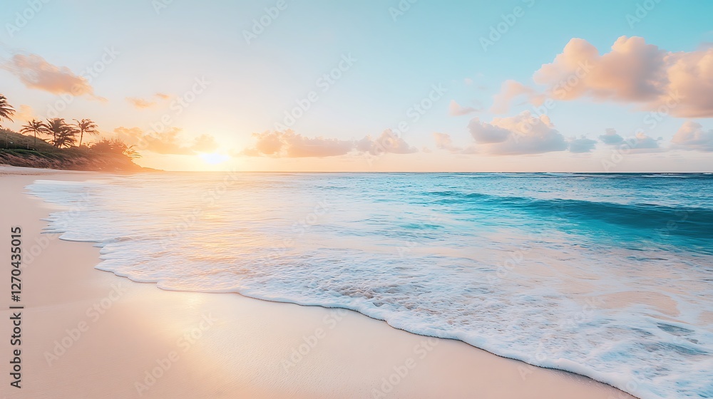 Serene Tropical Beach Sunset Scene With Palm Trees Serene Tropical Beach Sunset Scene With Palm Trees