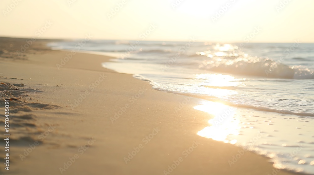 Golden Sunrise Illuminates Sandy Beach Waves Golden Sunrise Illuminates Sandy Beach Waves