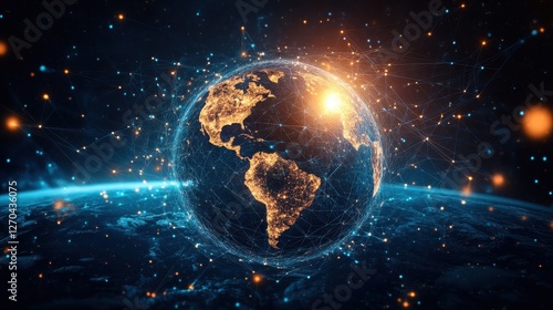 Sustainable Businesses A vibrant globe, its network nodes representing global interconnectedness, symbolizing ethical and sustainable business practices, where governance ensures a balanced and photo