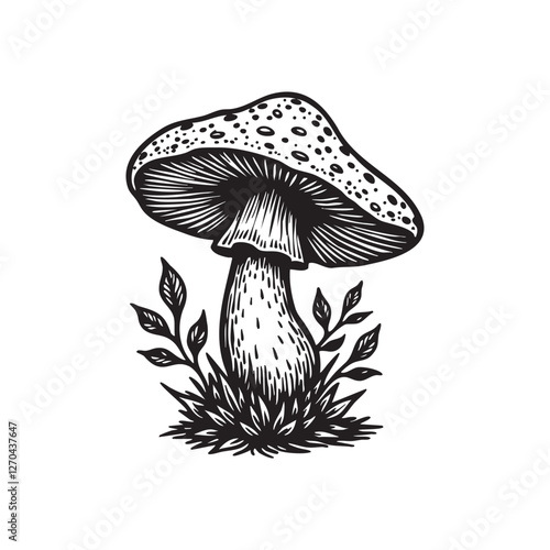 Mushroom Silhouette and Fungi Vector Illustration 