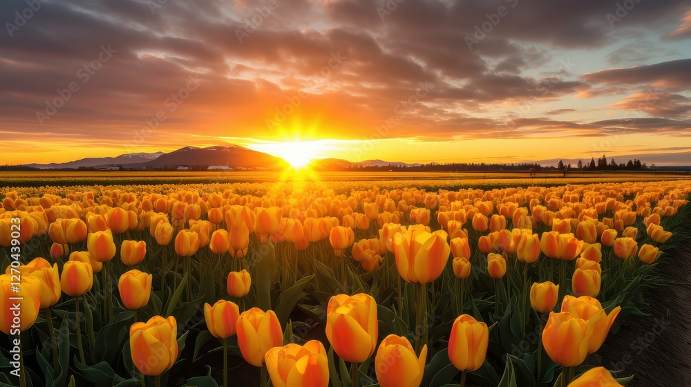 Fototapeta premium sungolden yellow tulip field