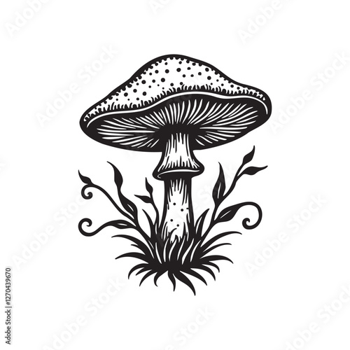 Mushroom Silhouette and Fungi Vector Illustration