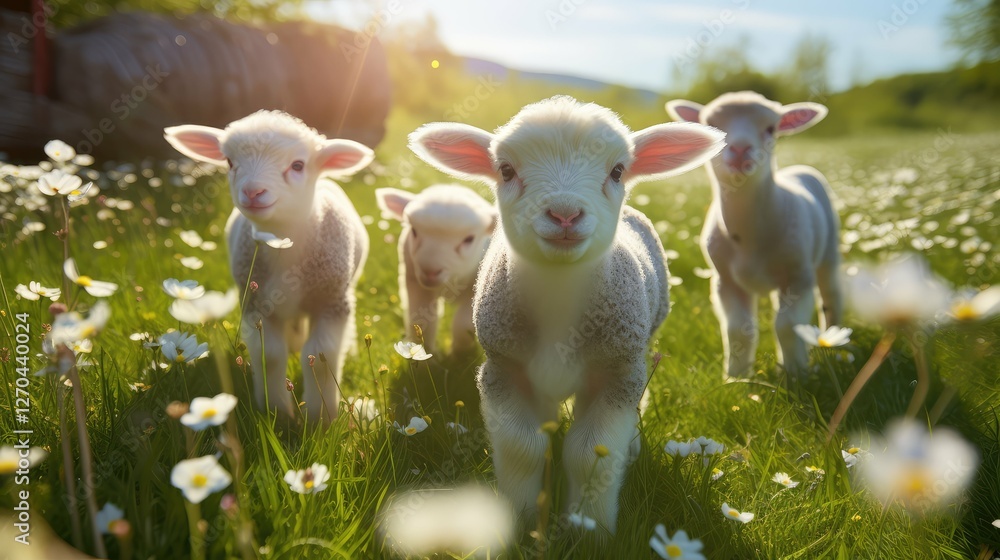 Fototapeta premium lambs farm in spring