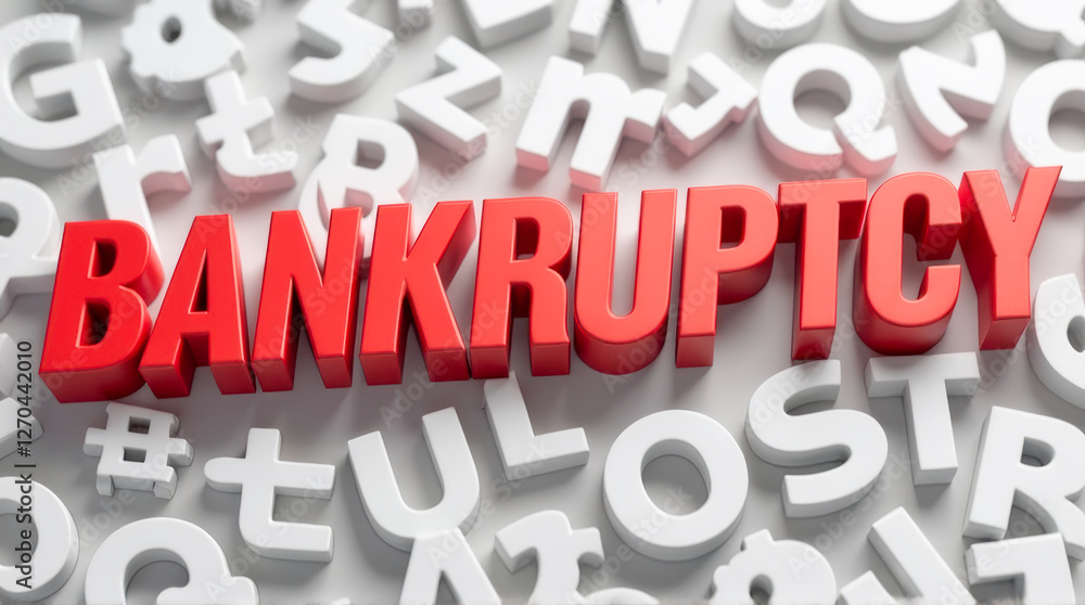 Red Bankruptcy Text Surrounded by White Letters on a Gray Background Representing Financial Crisis and Debt Management Concepts Red Bankruptcy Text Surrounded by White Letters on a Gray Background Representing Financial Crisis and Debt Management Concepts
