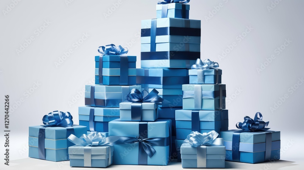 Fototapeta premium pyramid gift box blue ribbon