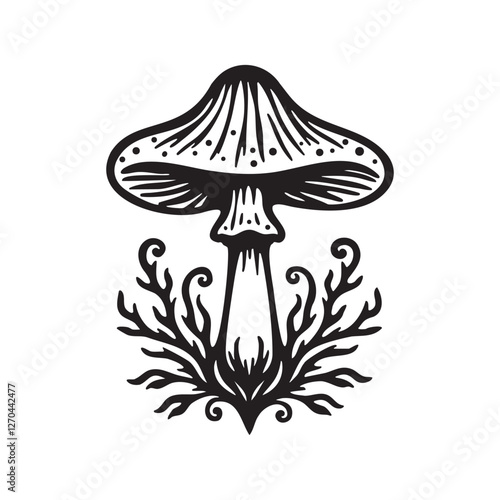 Mushroom Silhouette and Fungi Vector Illustration