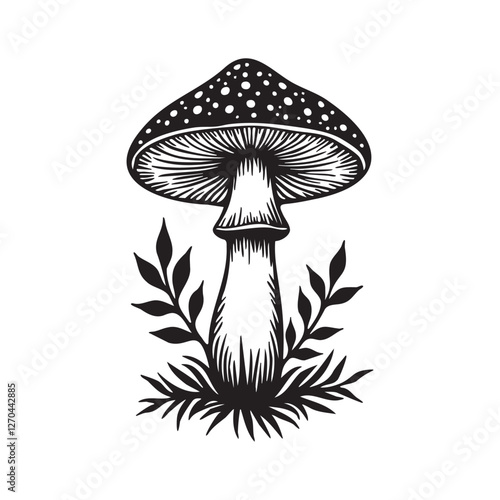 Mushroom Silhouette and Fungi Vector Illustration