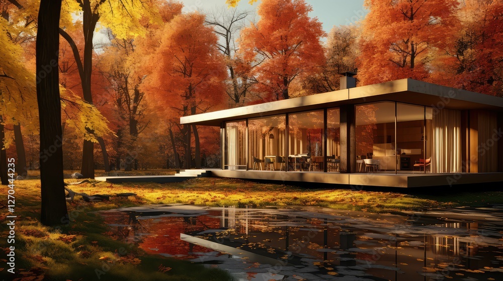 Fototapeta premium modern house in autumn