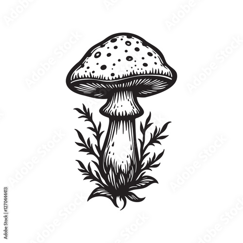 Mushroom Silhouette and Fungi Vector Illustration
