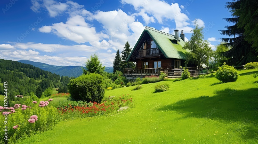 Obraz premium roof green grass house