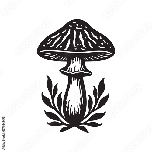 Mushroom Silhouette and Fungi Vector Illustration