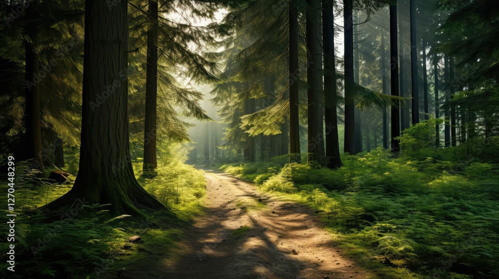 Obraz premium sunlight evergreen trees