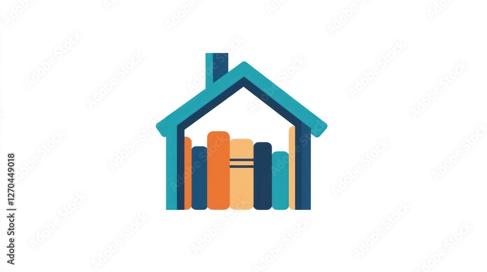 Home library, books, reading, knowledge, education, house icon, simple design, website graphic Home library, books, reading, knowledge, education, house icon, simple design, website graphic