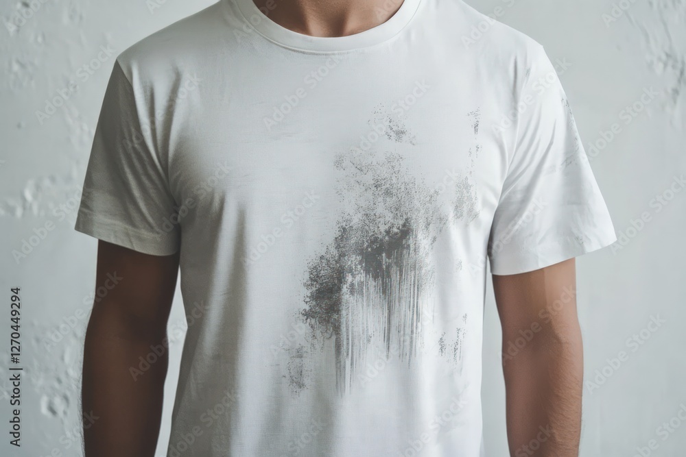 Grey t-shirt with a subtle nature-inspired print on pure white background Grey t-shirt with a subtle nature-inspired print on pure white background