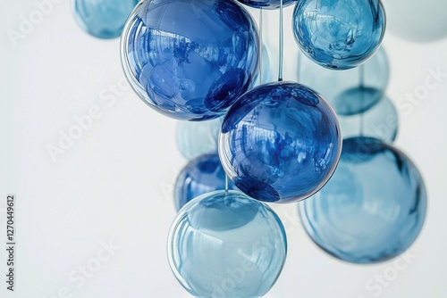 Floating bubbles in various sizes create a serene underwater atmosphere with ...