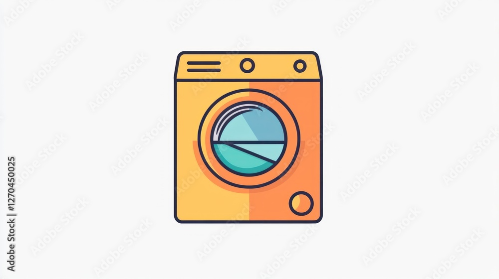 Yellow washing machine icon, laundry, home appliance, clean clothes, white background, website graphic Yellow washing machine icon, laundry, home appliance, clean clothes, white background, website graphic
