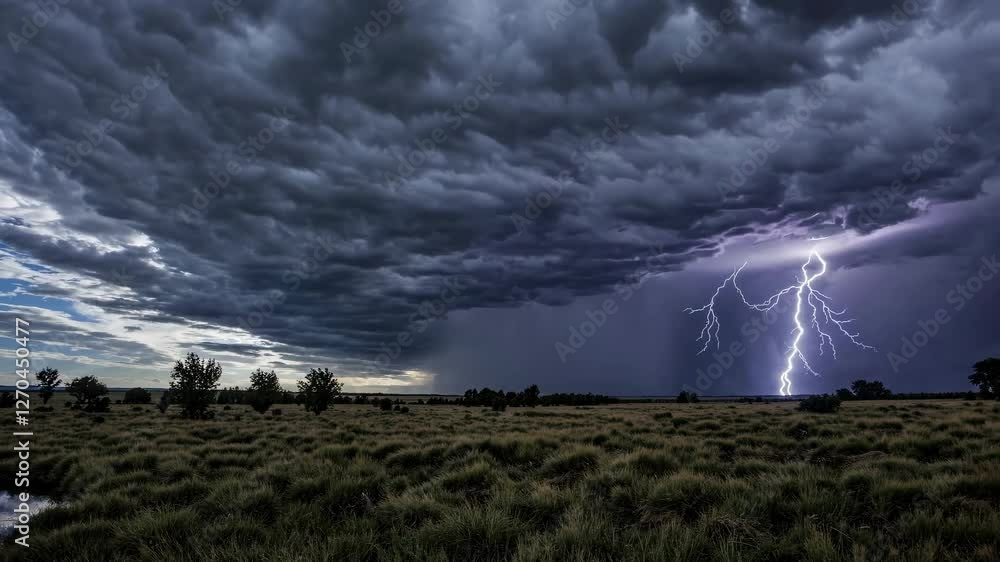 Dramatic landscape video capturing a stormy sky with dark clouds and ...