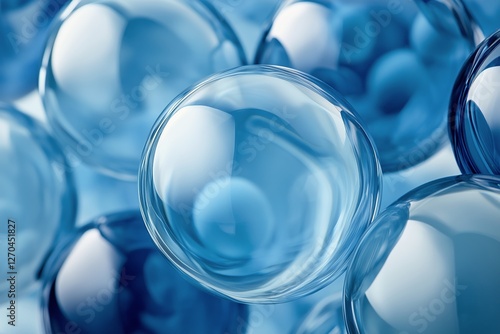 Floating bubbles in various sizes create a serene underwater atmosphere with ...