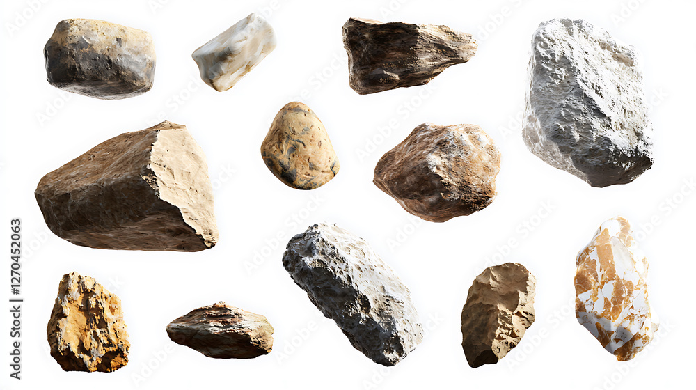 Natural rocks in various sizes and shapes, showcasing unique textures and colors. Perfect for geological studies or artistic projects Natural rocks in various sizes and shapes, showcasing unique textures and colors. Perfect for geological studies or artistic projects
