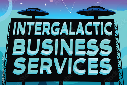 A vibrant, futuristic billboard showcasing Intergala, an intergalactic festival.  Features colorful alien characters and swirling nebulae.