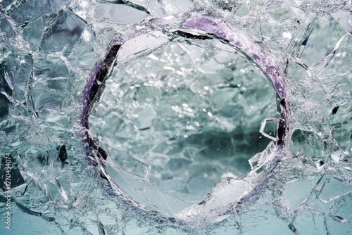 Shattered Glass with Circular Breakthrough Revealing Hidden Depths