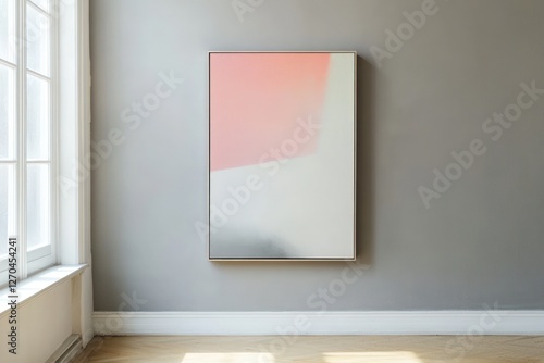 Soft gray wall with single, large piece of abstract minimalist art