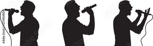 silhouette of man singer with microphone hand drawing line art vector illustration
