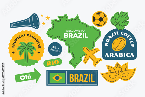 Brazil travel stickers elements collection in flat style