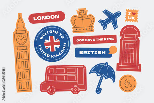UK travel stickers elements collection in flat style