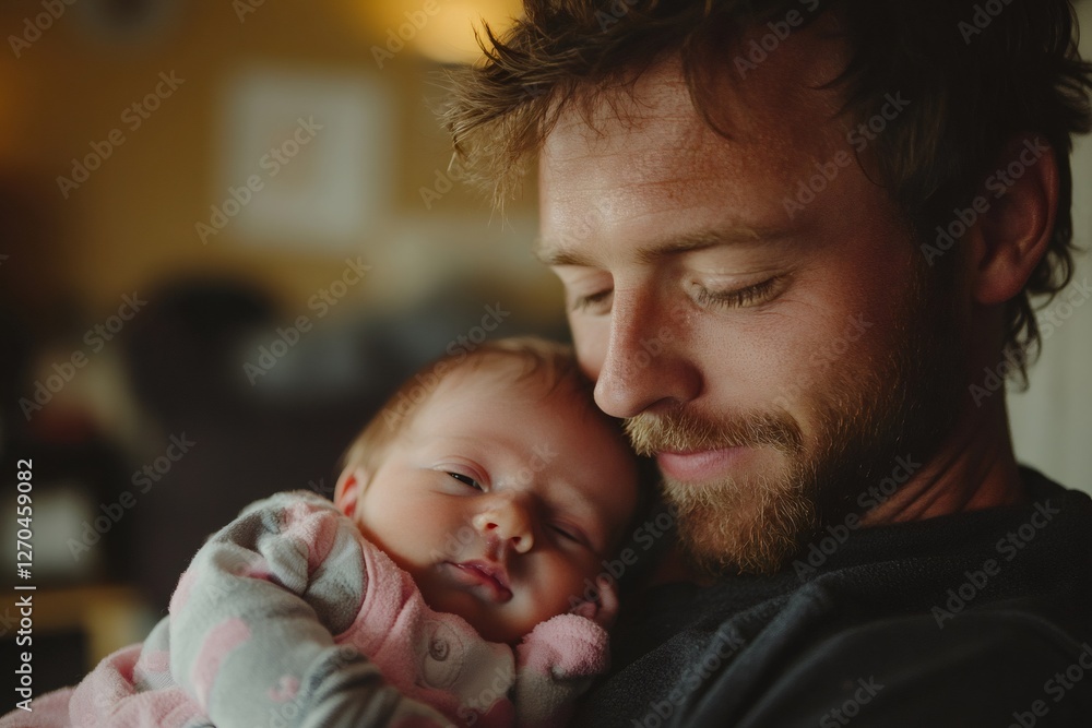 Father holding his newborn baby girl with love and tenderness Father holding his newborn baby girl with love and tenderness
