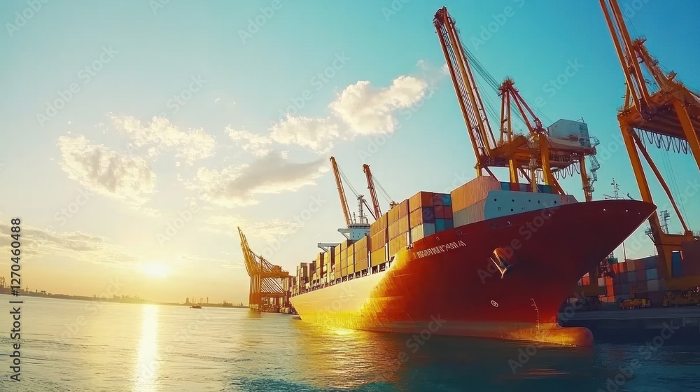 Fototapeta premium Majestic Cargo Ship at Golden Hour