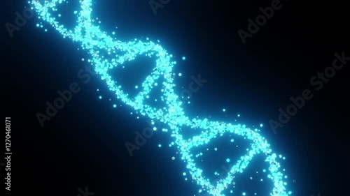 3D render Footage of futuristic DNA strands with vibrant blue hues against abstract background. detailed structure of each strand, showcasing complex geometric patterns. for medical and anatomy lesson