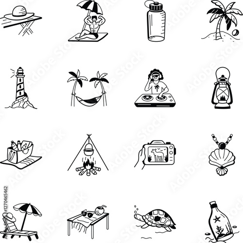   Set of Hand Drawn Vacations Icons 
