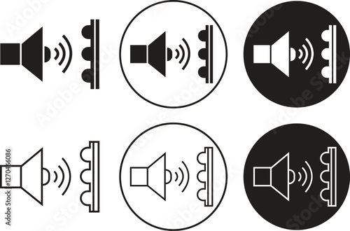 Set of soundproof vectors icons in trendy flat and outline styles. Acoustic insulation vectors signs. Acoustic panel illustration for website designs and mobile app isolated on transparent background.