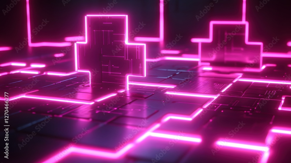 Futuristic Glowing Pink Plus Signs on Dark Surface Abstract Technology and Medical Concept Futuristic Glowing Pink Plus Signs on Dark Surface Abstract Technology and Medical Concept