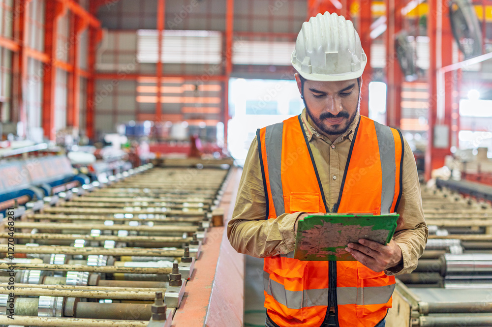 Engineer working service and plan of maintenance machine in heavy industrial factory
