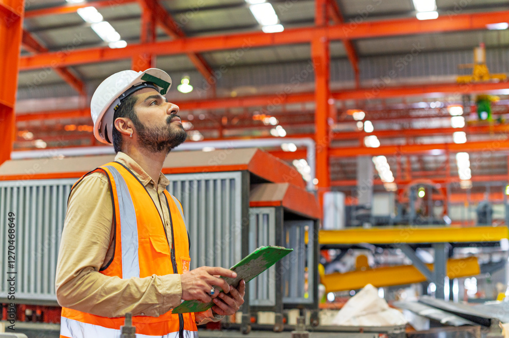 Engineer working service and plan of maintenance machine in heavy industrial factory