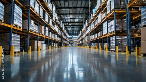 A clean warehouse with a fresh epoxy floor coating, ensuring a professional and durable workspace