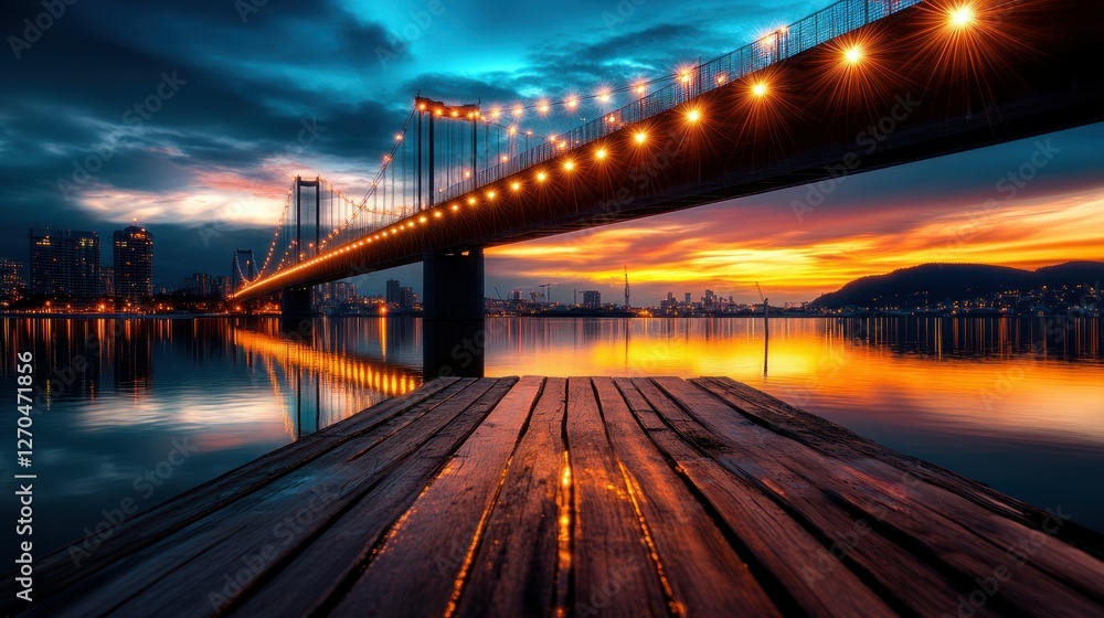 Sunset city bridge pier reflection Sunset city bridge pier reflection