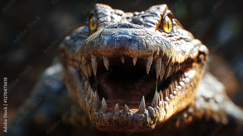Fototapeta premium Close-up, aggressive crocodile, jungle, wildlife, documentary