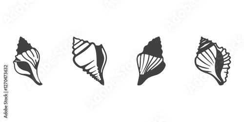 Professional Sea Shell Icons Silhouette Vector Illustration
