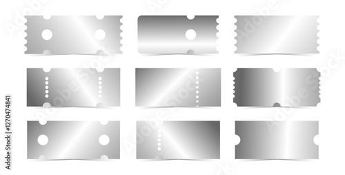 Silver tickets template. Empty chrome coupon blank. Vector illustration set on white background