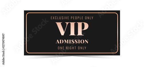 Horizontal black vip admission with bronze text template. Cinema, theater, casino, concert, opera, ballet, performance copper design. Vector illustration on white background