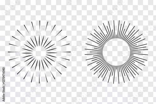 Radial circle lines. Sun and star rays sign symbol. Flat design elements. Spokes with radiating stripes. Abstract illusion geometric shapes. Variety Design. EPS 10