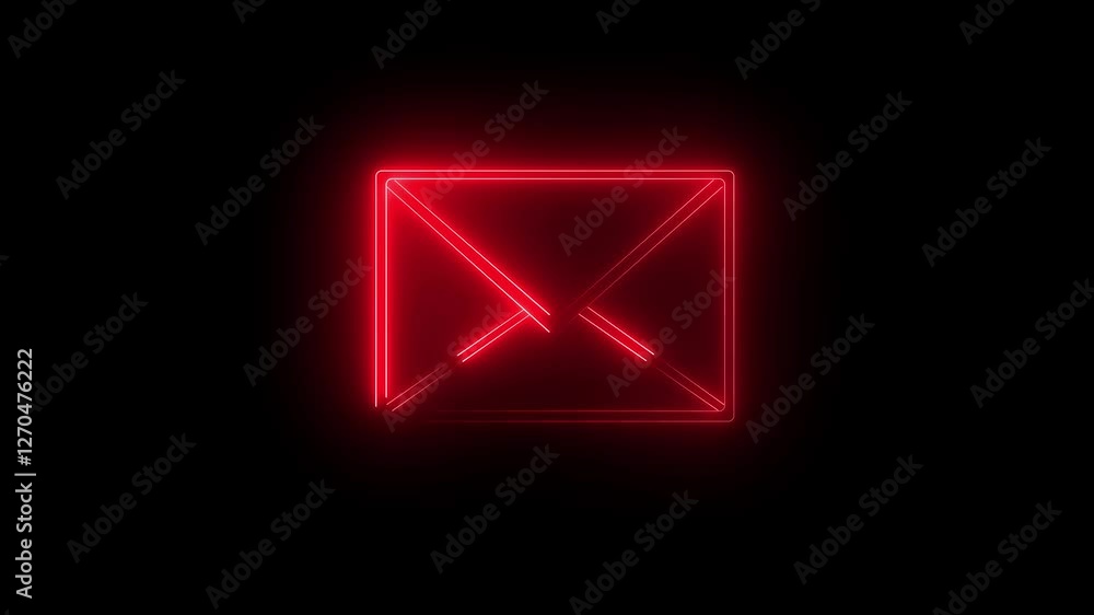purple color neon mail envelope icon animated on black background. glowing neon Mail envelope, incoming mail,