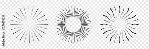 Radial circle lines. Sparkle Circular radiating lines. Sign Sun star rays symbol. Abstract geometric shapes. Variety Design. Vector illustration isolated on white background. EPS10