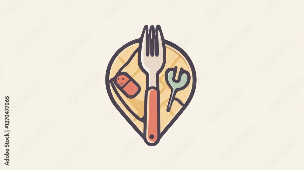 Simple lunch, picnic food, map pin, healthy eating Simple lunch, picnic food, map pin, healthy eating