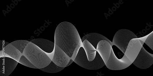 Abstract black background with whit line. Modern template abstract design flowing particles digital frequency track equalizer. abstract wave line for banner, wallpaper background with wave design
