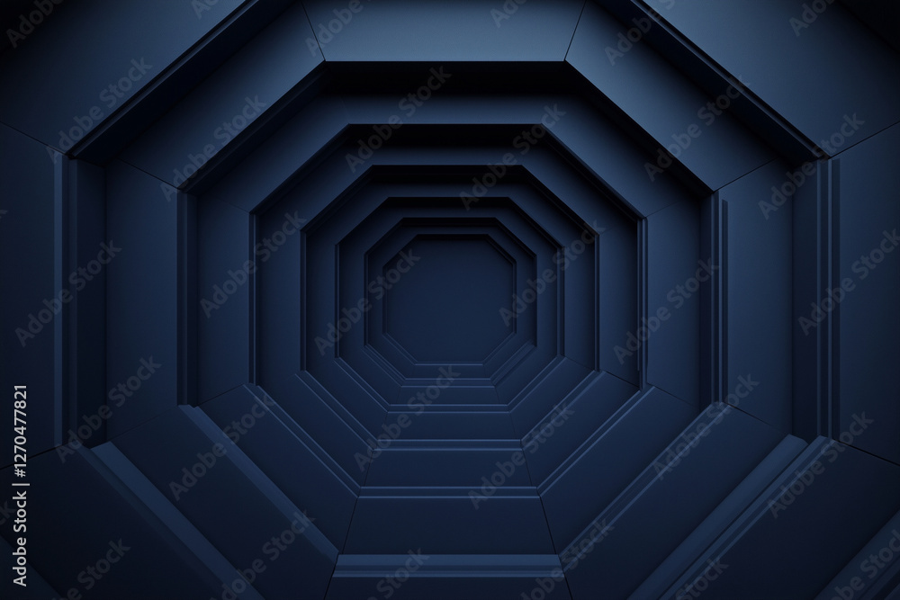 Obraz premium blue, dark, and narrow tunnel with a lot of empty space. The tunnel is almost completely empty, with no people or objects visible. The tunnel appears to be a part of a larger structure