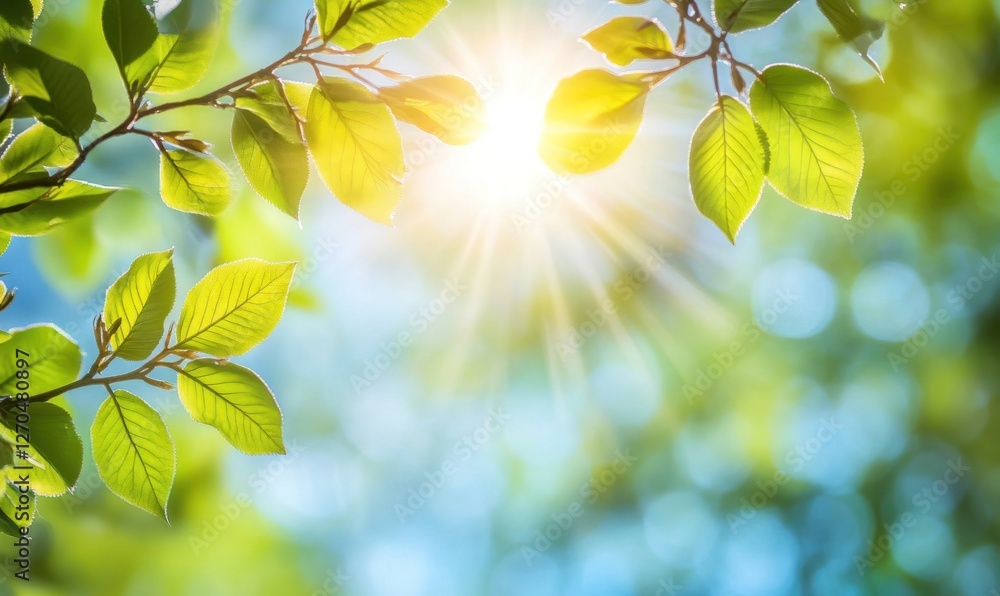 Sunlit Spring Leaves, Forest Background, Nature Scene Sunlit Spring Leaves, Forest Background, Nature Scene